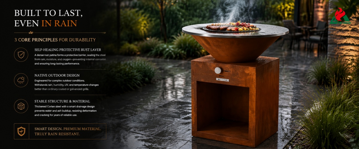 Corten steel outdoor grill